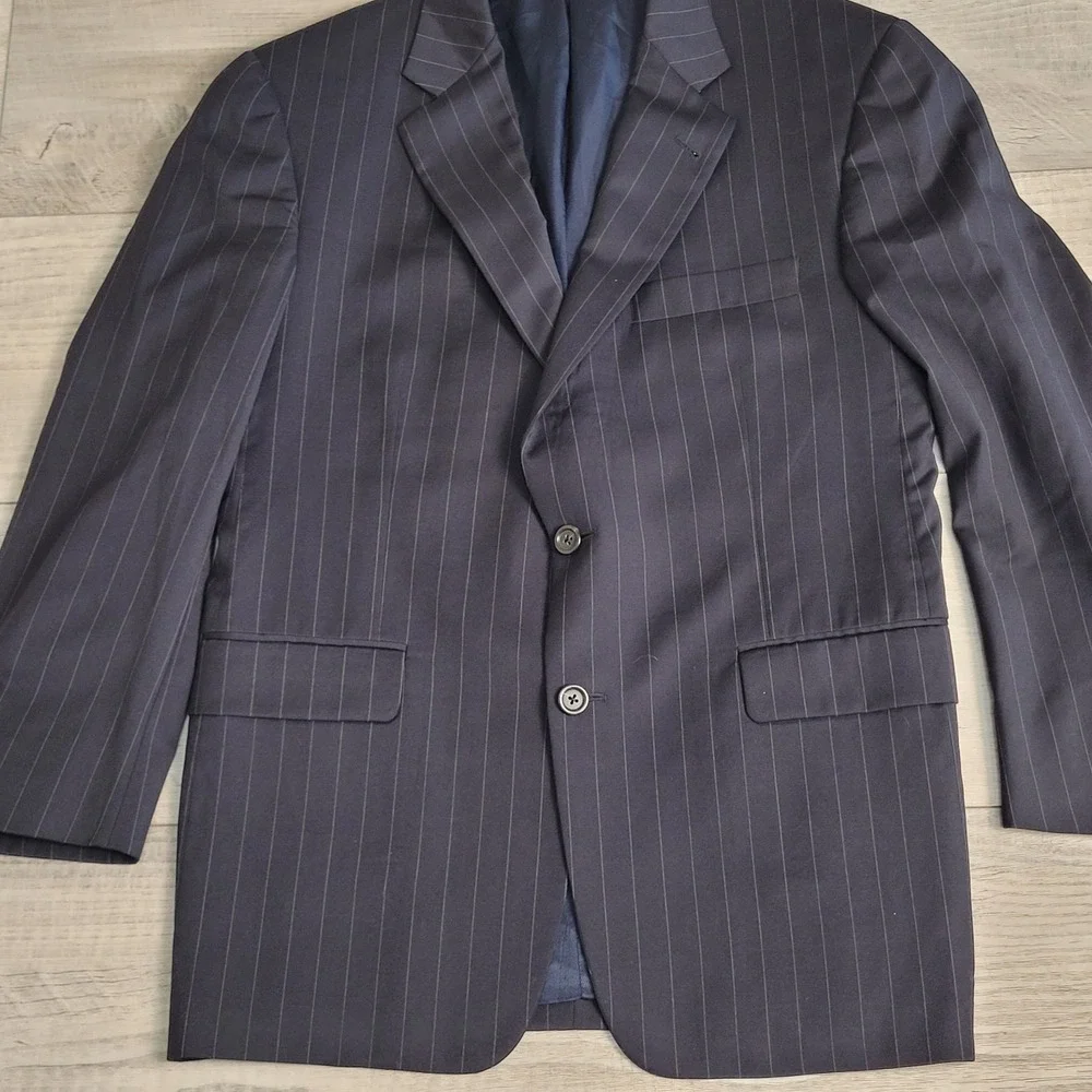 🧥Burberry London Blazer Mens 41 S Navy Pinstripe 100% Wool Suit Jacket USA